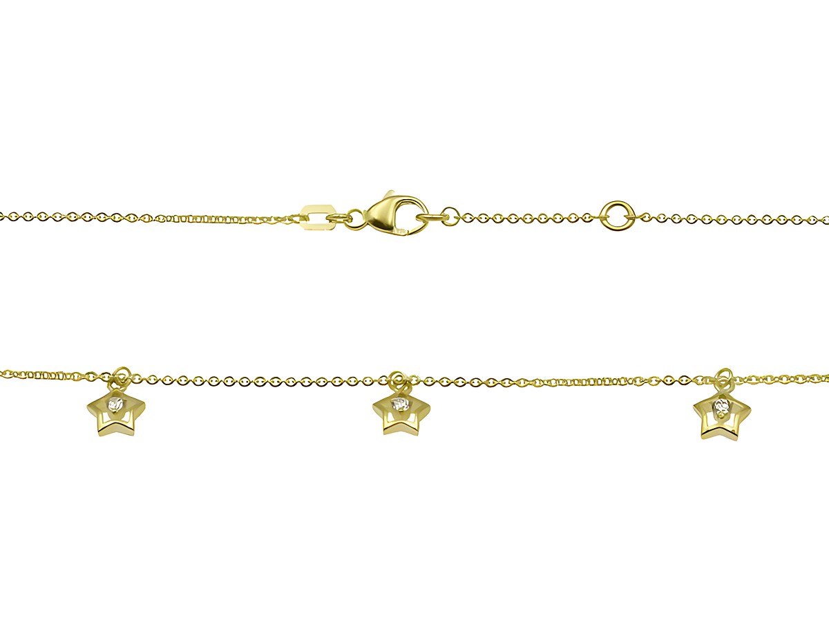 Kette aus Silber und vergoldet, verziert mit drei Sternen und Zirkonia, Längen von 36 cm und 38 cm, Hersteller Juwelier Harnisch, elegantes und funkelndes Schmuckstück.