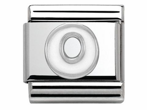 Edelstahlarmband für Nomination Classic SilverShine mit einem Buchstaben O in Emaille, glänzende Oberfläche, modern und stilvoll, perfekt für kombinierbare Armbänder.