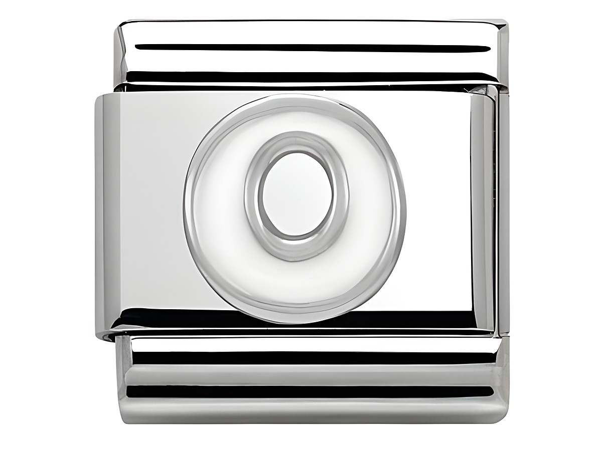 Edelstahlarmband für Nomination Classic SilverShine mit einem Buchstaben O in Emaille, glänzende Oberfläche, modern und stilvoll, perfekt für kombinierbare Armbänder.