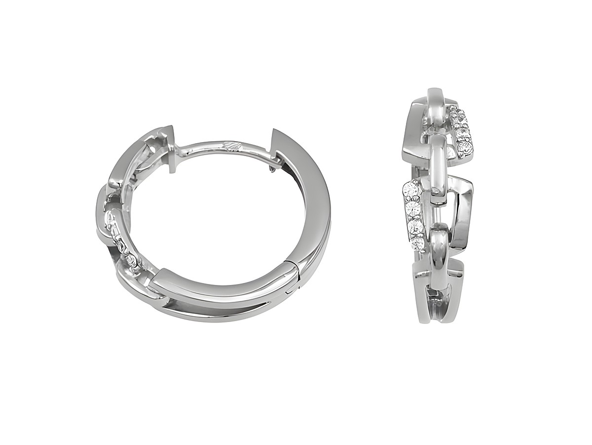Funkelnde Creolen aus rhodiniertem Sterling Silber mit einer Größe von 1,6 cm und bis zu 25 mm. Die Ohrringe zeigen eine elegante Gestaltung mit glitzernden Elementen.