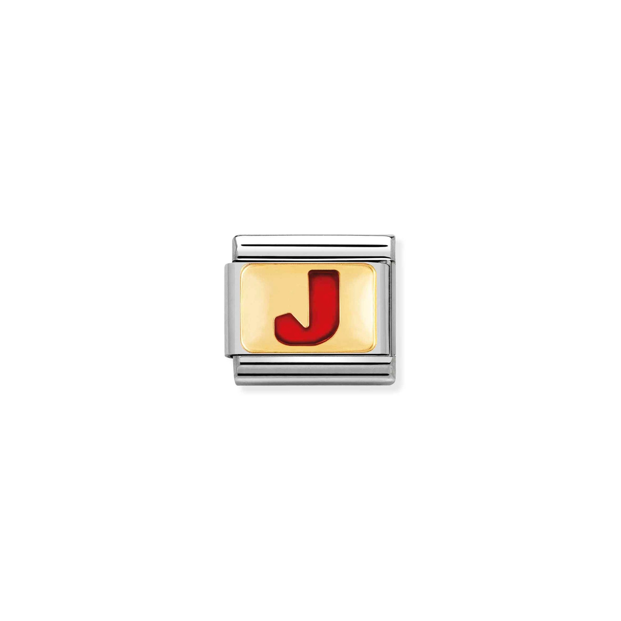 Nomination Composable Classic Charm Buchstabe J rot - Edelstahl, Gold 750 Gelbgold, Emaille