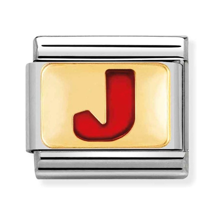 Nomination Composable Classic Charm Buchstabe J rot - Edelstahl, Gold 750 Gelbgold, Emaille