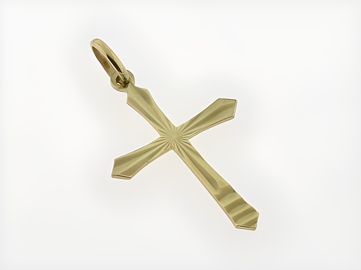 Gold Anhänger Kreuz 333 Gold mit geschliffenem Muster von Juwelier Harnisch, klassisches Design, ideal für jeden Anlass und als zeitloses Schmuckstück.