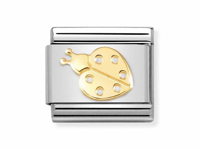 Edelstahlarmband mit Gold 750 Marienkäfer, glänzendes Design, symbolisiert Glück und Freude, geeignet für personalisierte Schmuckstücke, elegantes Accessoire für jeden Anlass.