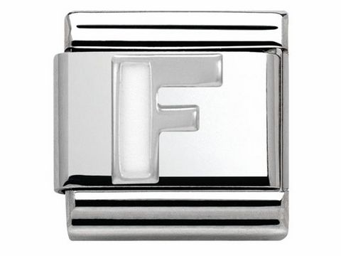 Buchstabe F aus Emaille in der Farbe Classic SilverShine von Nomination, ideal für personalisierte Schmuckstücke und charmante Highlights in jedem Outfit.