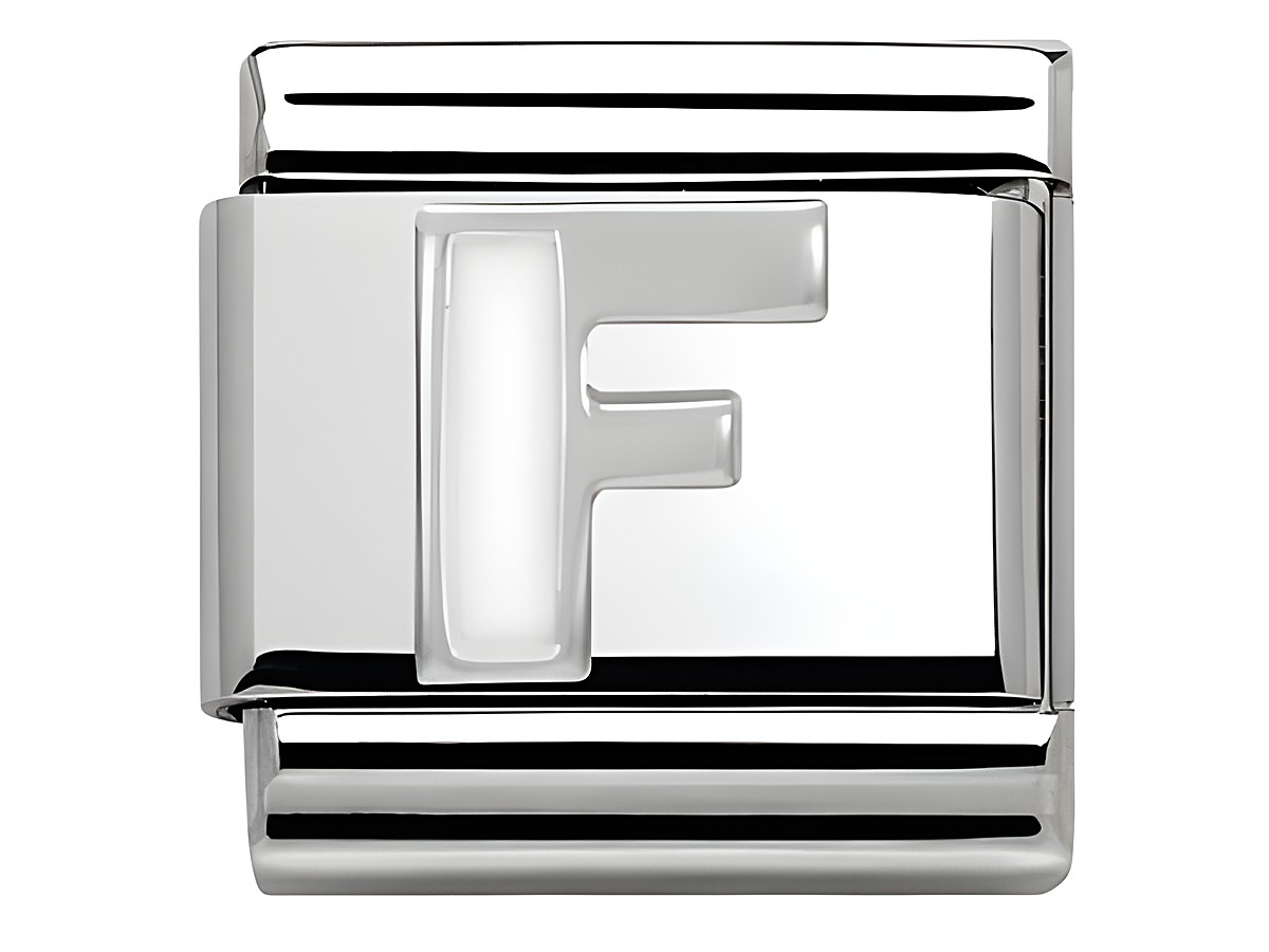 Buchstabe F aus Emaille in der Farbe Classic SilverShine von Nomination, ideal für personalisierte Schmuckstücke und charmante Highlights in jedem Outfit.