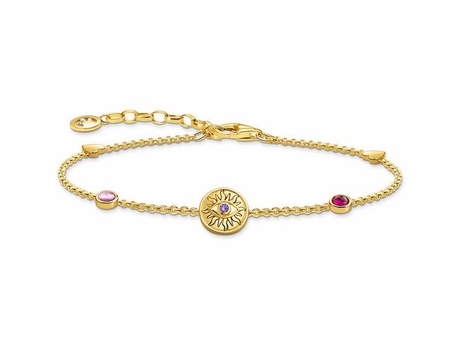 Silbernes Armband von Thomas Sabo mit bunten Zirkonia und synthetischen Korunden, verziert mit einer Sonnensymbolik, 19 cm lang, ideal für stilvolle Akzente.