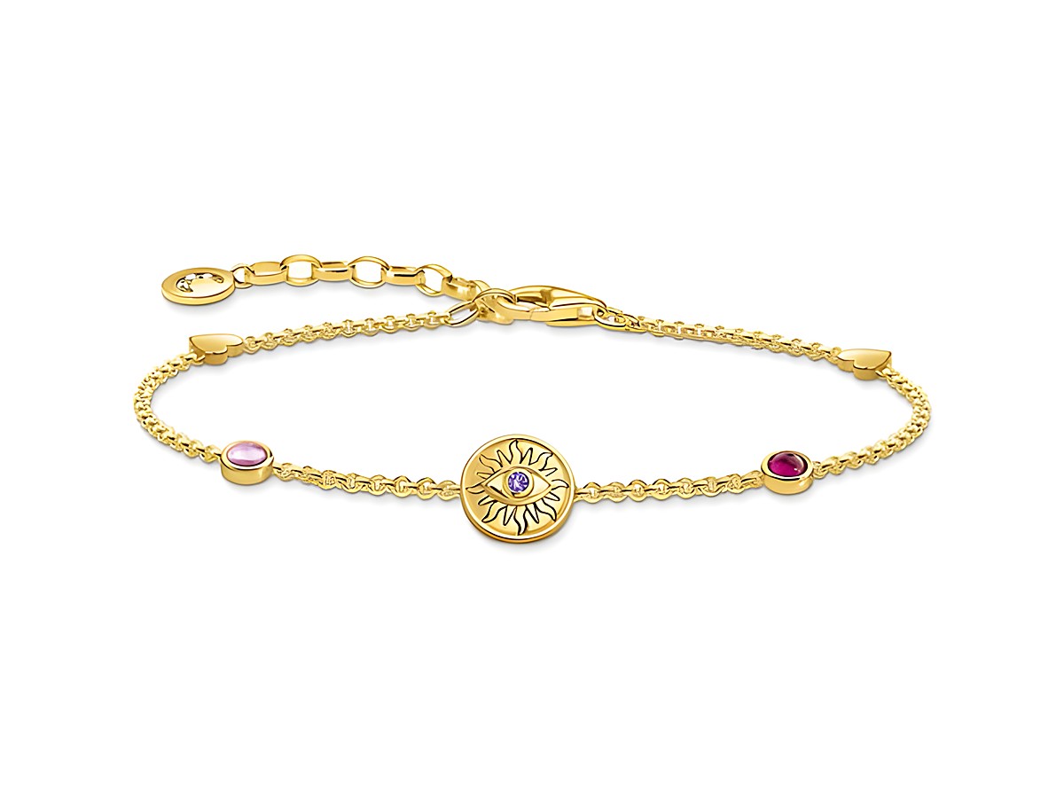 Silbernes Armband von Thomas Sabo mit bunten Zirkonia und synthetischen Korunden, verziert mit einer Sonnensymbolik, 19 cm lang, ideal für stilvolle Akzente.