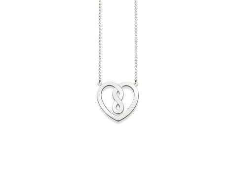 Silbernes Collier von Thomas Sabo mit einem Anhänger in Form eines Herz mit Unendlichkeitssymbol, verstellbare Länge 38/40/42 cm, elegantes Design für jeden Anlass.