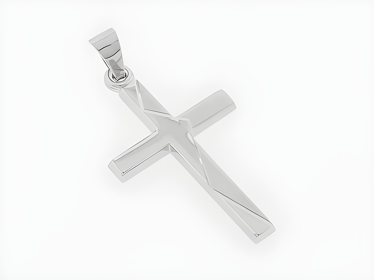 Kreuz Silber Anhänger mit Zickzack Muster, teilmattiert und diamantiert, hergestellt von Juwelier Harnisch, verziert mit ansprechendem Muster.
