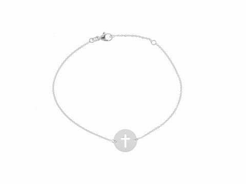 Armband mit klassischem Kreuz aus rhodiniertem Silber, 19,5 cm, Hersteller Juwelier Harnisch, ohne Stein. Elegantes Design für jeden Anlass.