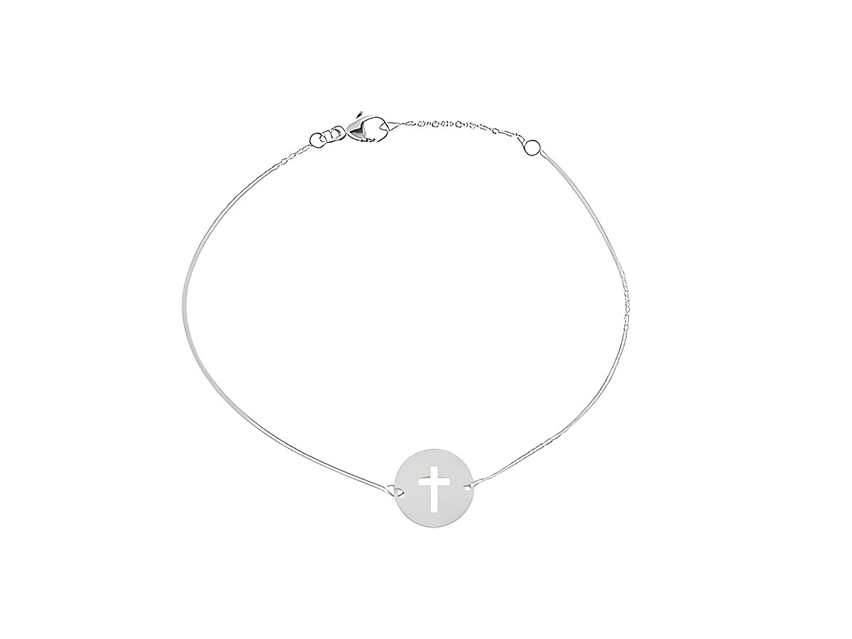 Armband mit klassischem Kreuz aus rhodiniertem Silber, 19,5 cm, Hersteller Juwelier Harnisch, ohne Stein. Elegantes Design für jeden Anlass.