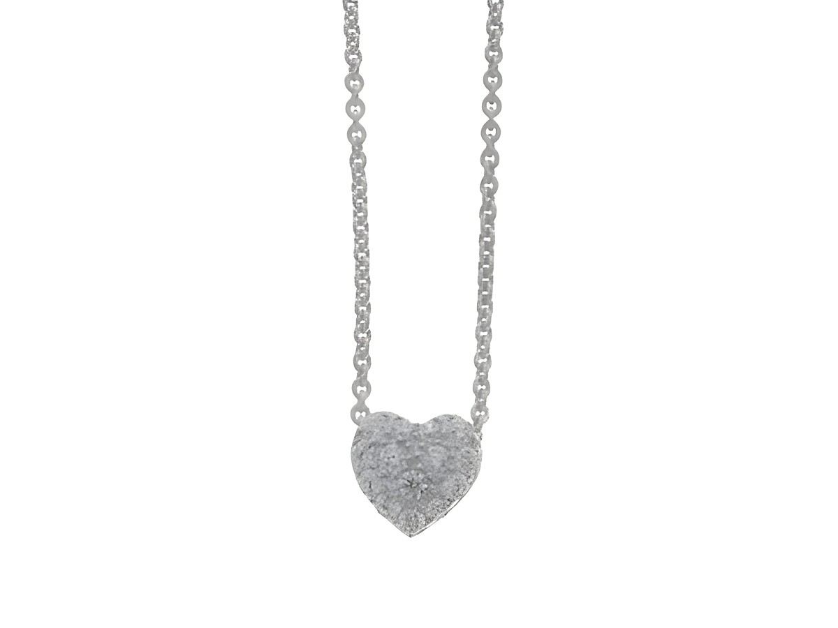 Kette mit Anhänger in Herzform aus Silber rhodiniert, glamourös gestaltet, Länge 45 cm, Hersteller Juwelier Harnisch, ideal für elegante Anlässe.