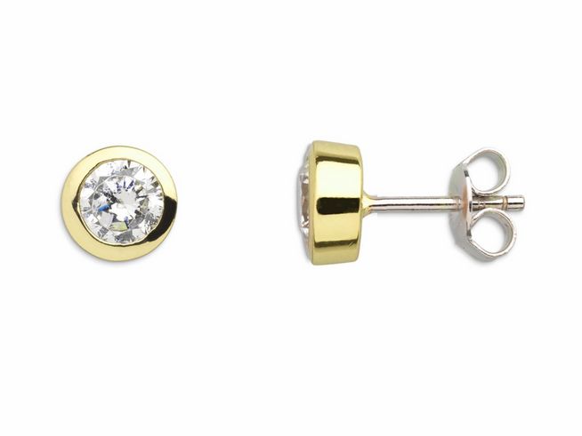 Xenox Sterling Silber Ohrringe XS7157G ZARGE GOLD Gelbgold Verg. mit klaren Steinen, eckiges Design und klassischer Optik, perfekt für eleganten Ohrschmuck.