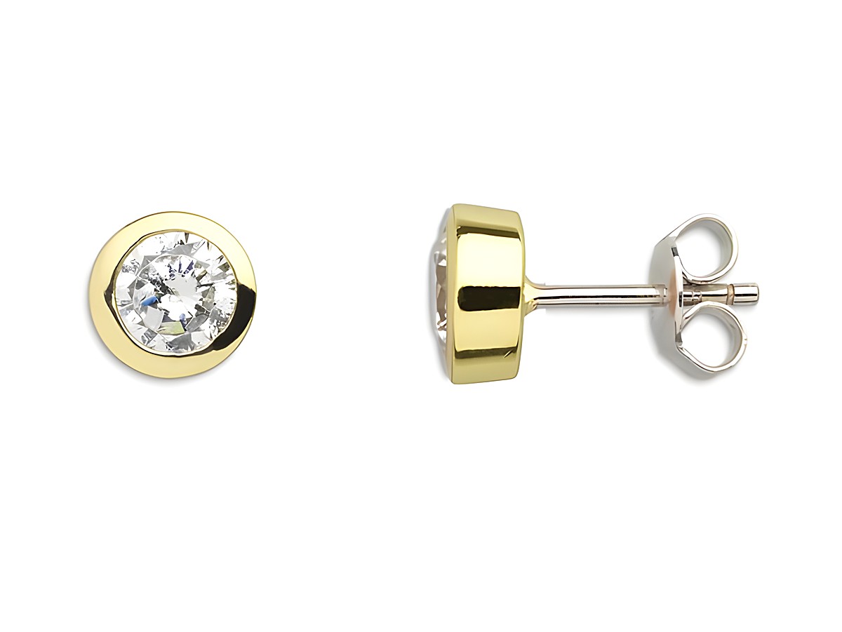Xenox Sterling Silber Ohrringe XS7157G ZARGE GOLD Gelbgold Verg. mit klaren Steinen, eckiges Design und klassischer Optik, perfekt für eleganten Ohrschmuck.