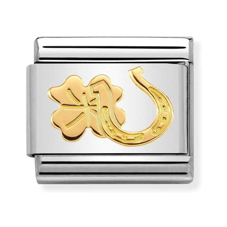 Nomination Composable Classic Charm Hufeisen mit Kleeblatt - Edelstahl, Gold 750 Gelbgold