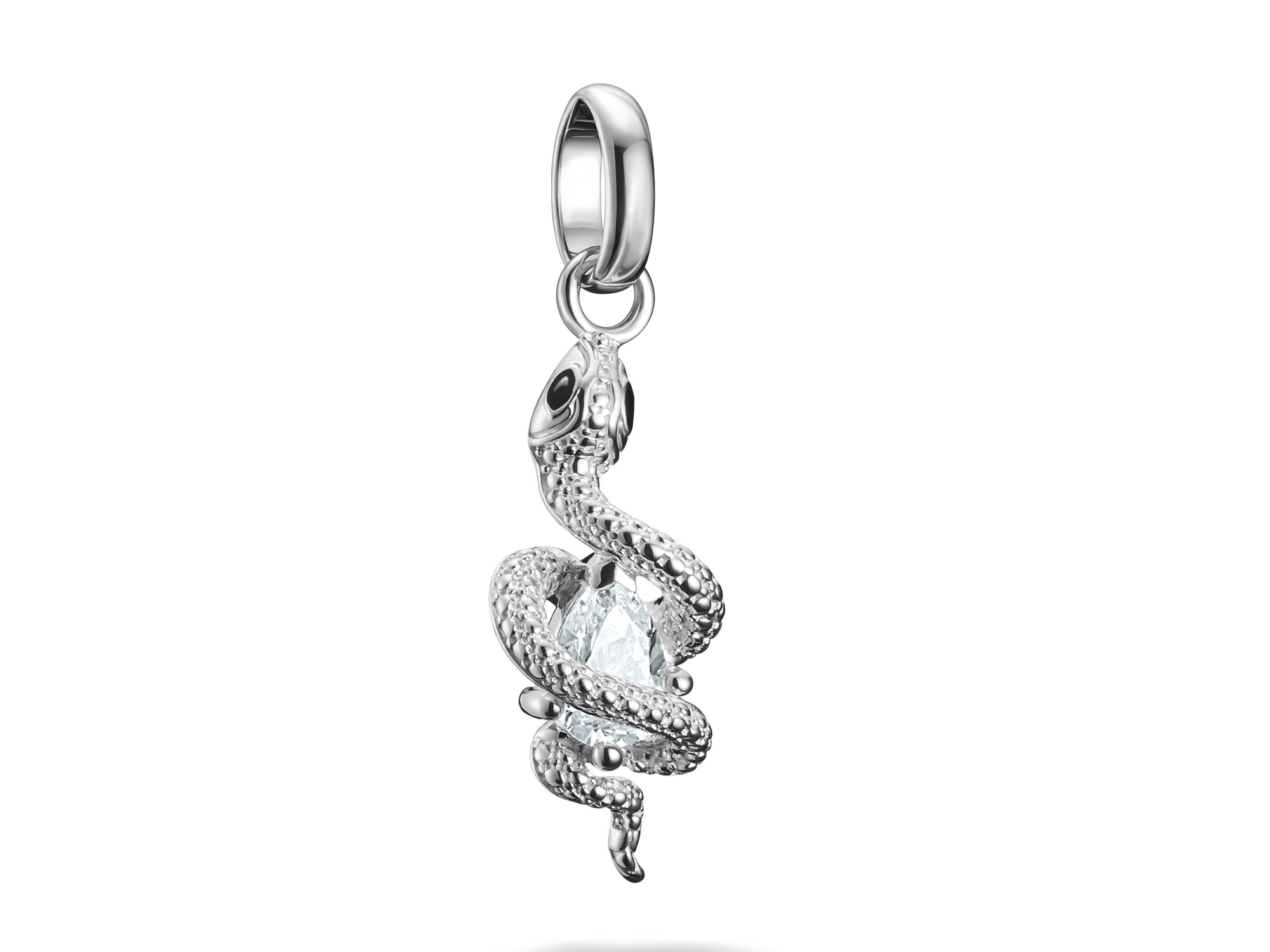 Charm in Form einer Schlange aus Silber mit Kaltemail und Zirkonia, Hersteller Thomas Sabo, Charm Club CONNECT, elegant und detailreich gestaltet, ideal für persönliche Schmuckstücke.
