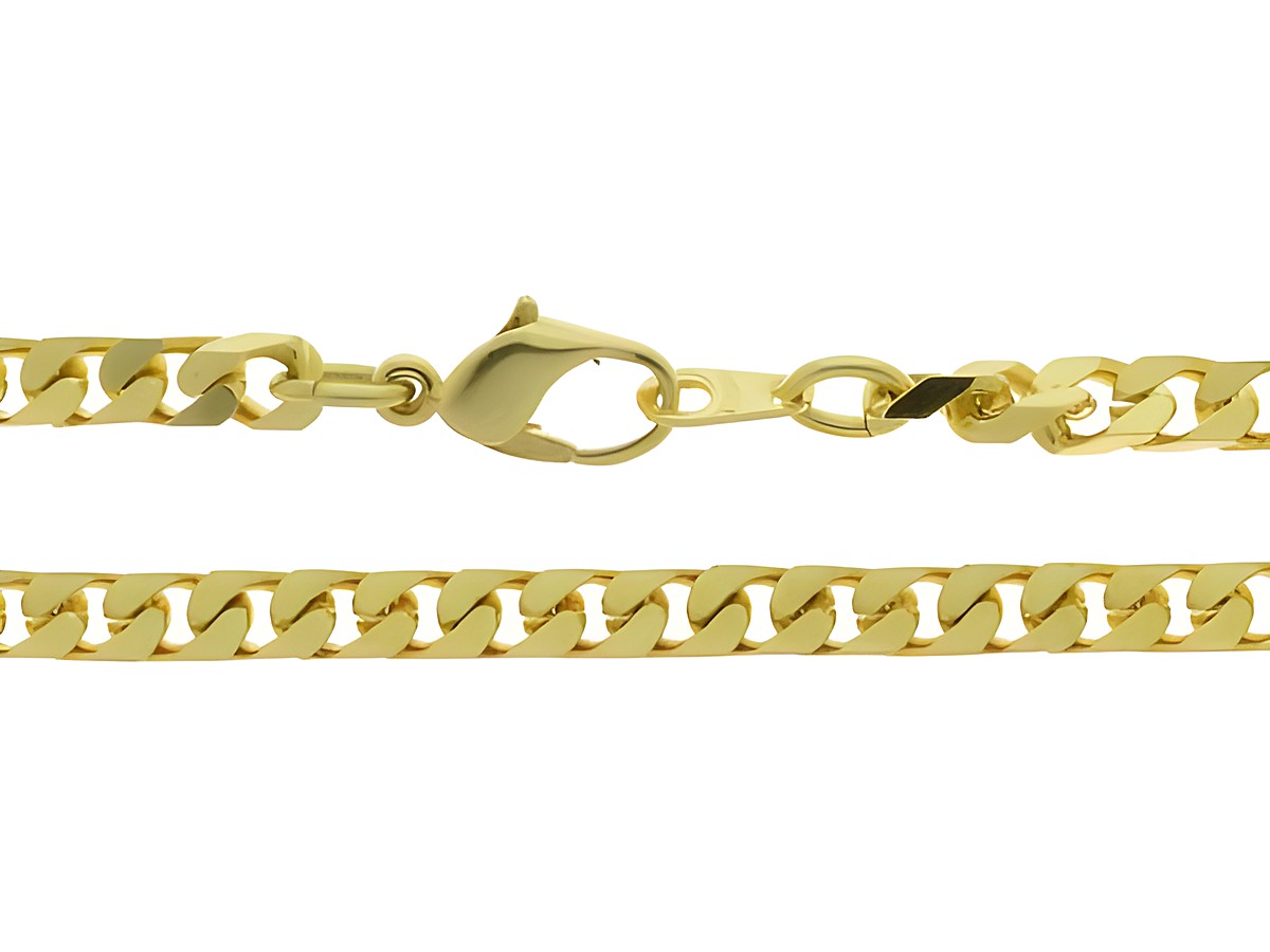 Doublé Kette - Panzerkette - vergoldet - 71,5 cm - 4 x 1,9 mm, Hersteller: Juwelier Harnisch, zeigt eine elegante goldene Kette mit hochwertigem Karabinerverschluss.