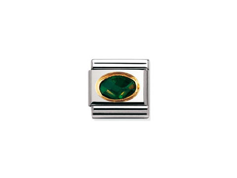 NOMINATION Classic Zirkonia FACETT in smaragdgrün 030601 27, ovaler Anhänger mit glänzendem Design und silberner Umrandung, ideal für eine modische Ergänzung.