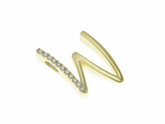 Anhänger aus poliertem Sterling Silber in Form des Buchstabens W, vergoldet mit Gelbgold Zirkonia, hergestellt von Juwelier Harnisch.