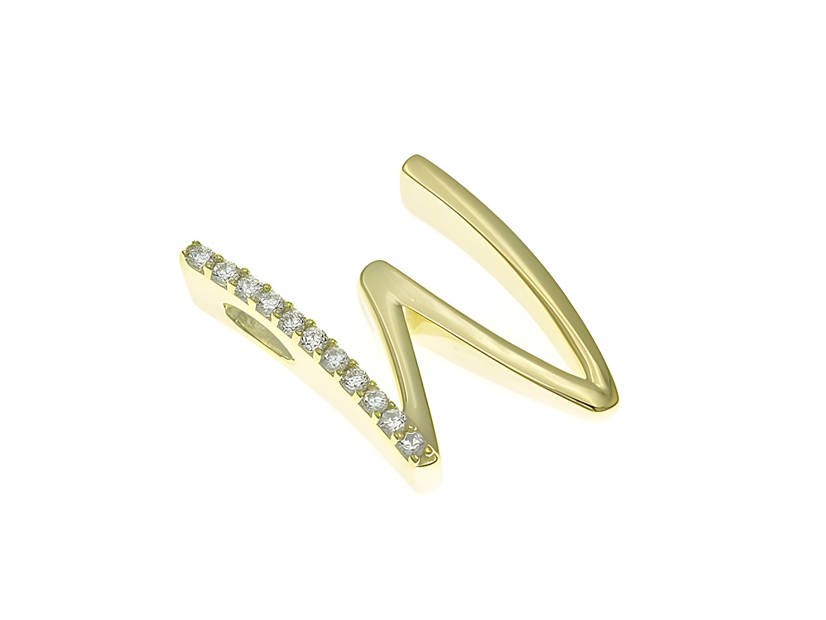 Anhänger aus poliertem Sterling Silber in Form des Buchstabens W, vergoldet mit Gelbgold Zirkonia, hergestellt von Juwelier Harnisch.