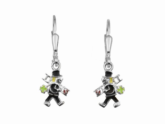 Ohrhänger Schornsteinfeger aus 925 Sterling Silber, poliert und rhodiniert, mit fröhlichem Schornsteinfeger-Design, ideal für Kinder, Hersteller Juwelier Harnisch.