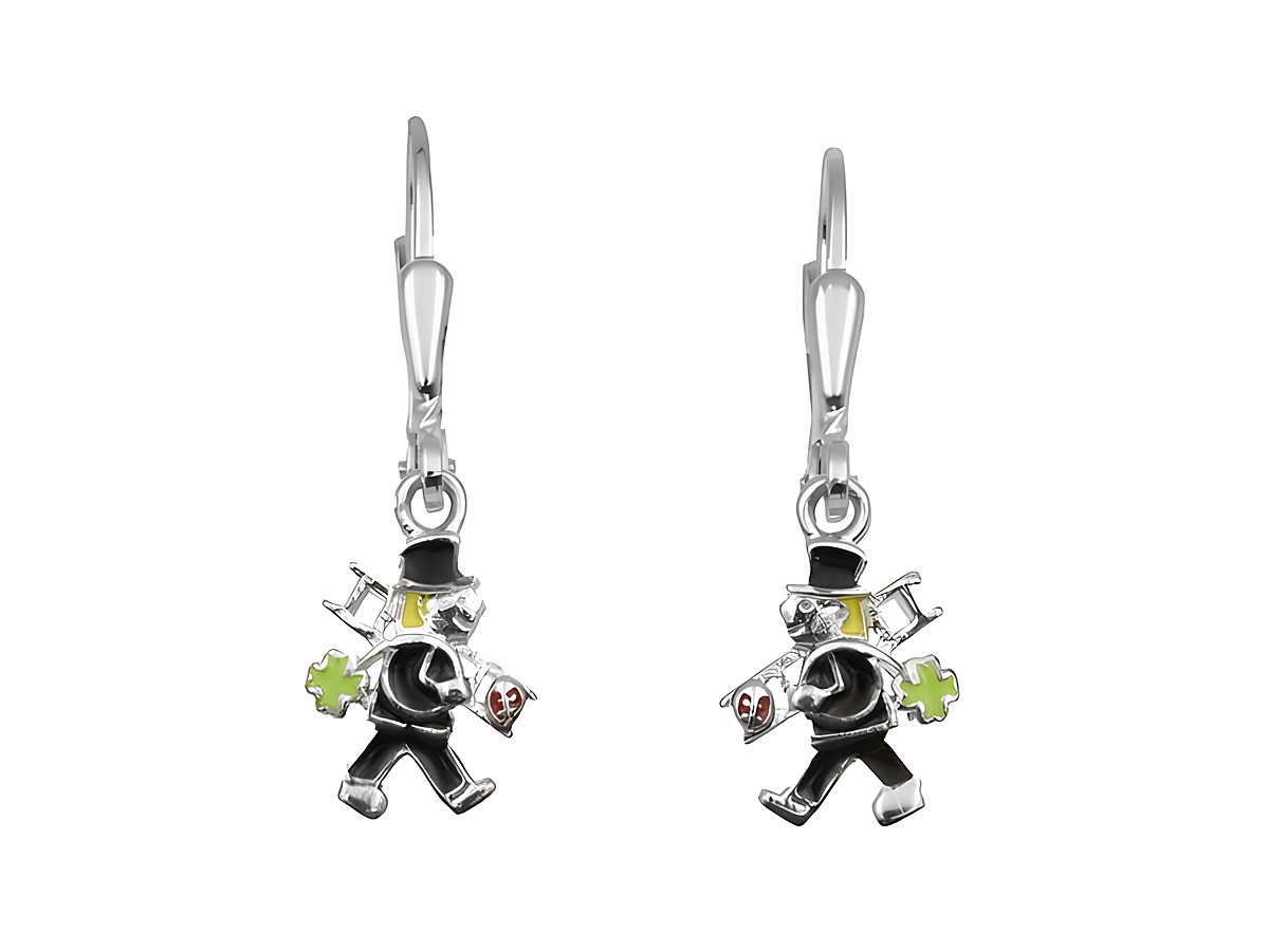 Ohrhänger Schornsteinfeger aus 925 Sterling Silber, poliert und rhodiniert, mit fröhlichem Schornsteinfeger-Design, ideal für Kinder, Hersteller Juwelier Harnisch.