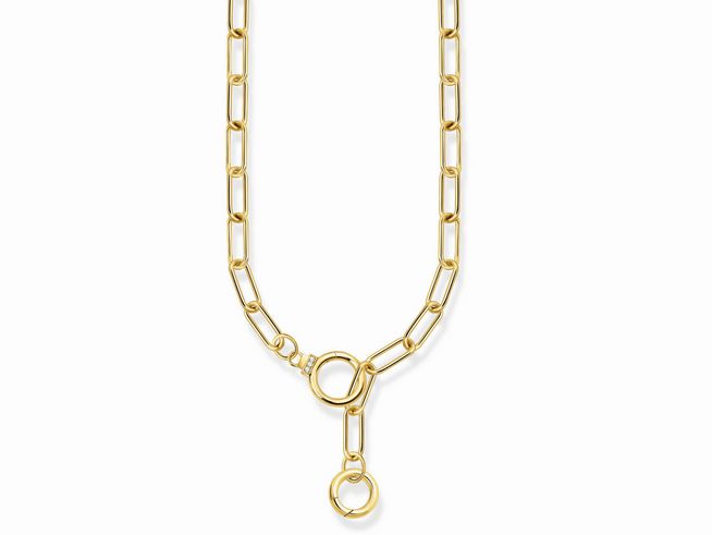 Elegante Gliederkette von Thomas Sabo aus vergoldetem Silber mit Zirkonia, 47 cm lang, verziert mit einem auffälligen Anhänger. Perfekt für stilvolle Akzente.