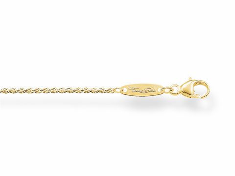 Kordelkette von Thomas Sabo aus vergoldetem Silber in 50 cm Länge, ohne Anhänger, mit Karabinerverschluss und dezentem Logo.