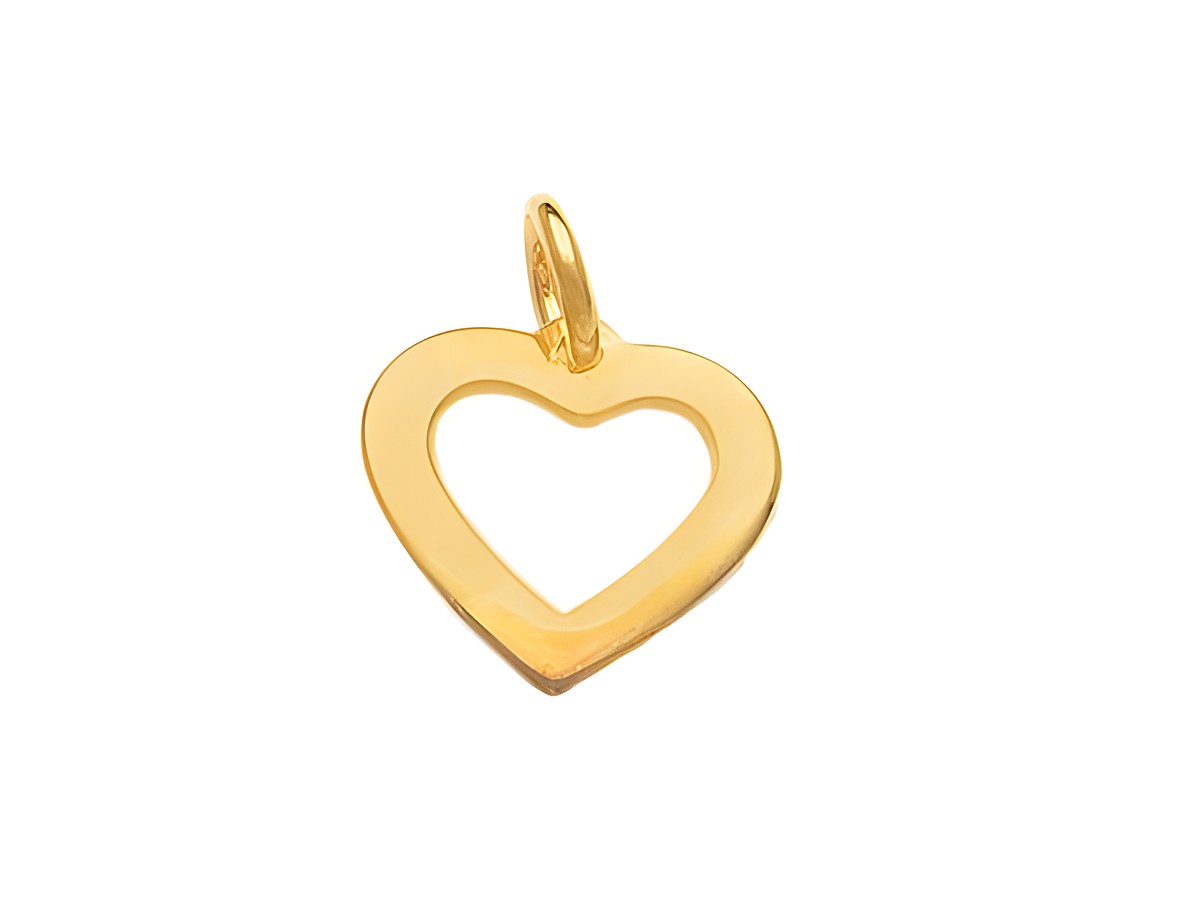 Süßes Herz-Anhänger mit Doublé Gold Auflage, hergestellt von Juwelier Harnisch, filigrane Herzform mit einem offenen Inneren, ideal als dekoratives Schmuckstück.