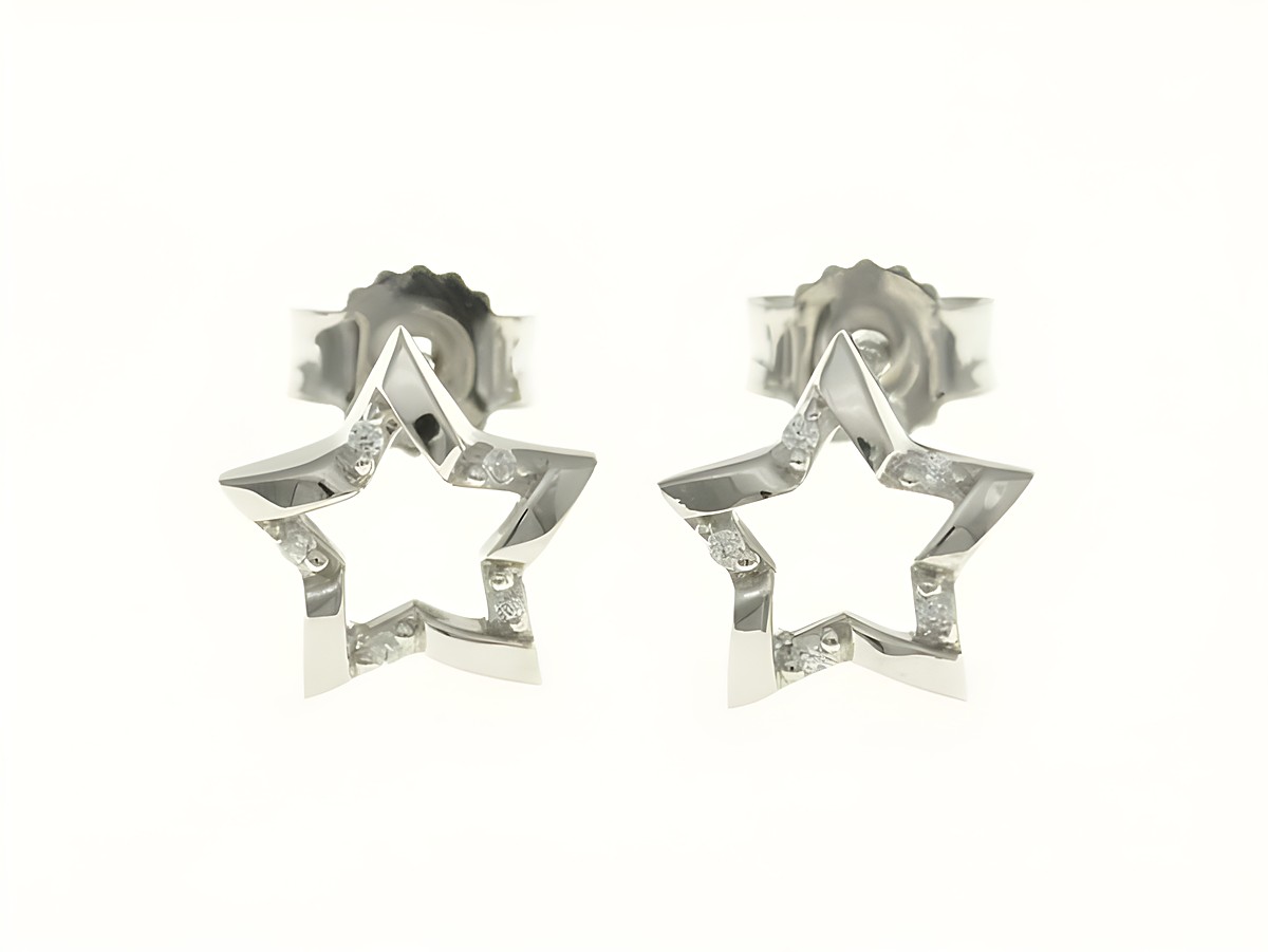 Stern Ohrstecker aus rhodiniertem Sterlingsilber mit funkelndem Zirkonia, hergestellt von Juwelier Harnisch, zeigen ein elegantes und modernes Design in Sternform.
