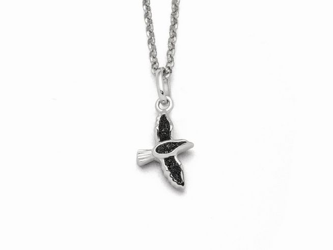 Sterling Silber Kette mit einem Anhänger in Form einer Möwe aus Lavasand, Länge 42 cm, elegante und zeitlose Gestaltung für jeden Anlass, Hersteller DUR.