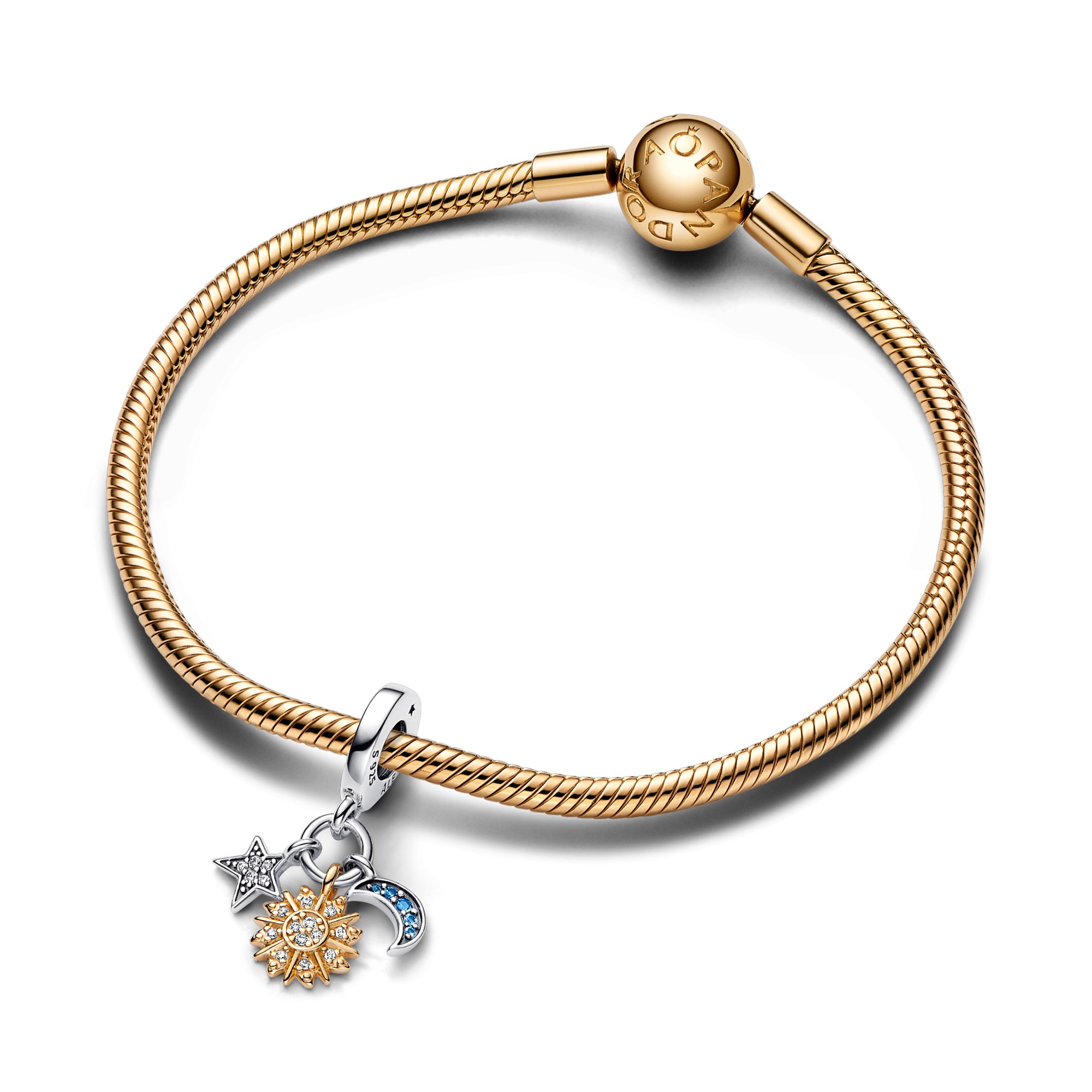 Pandora Bicolor himmlischer Dreifacher Charm-Anhänger - Sterling Silber and Gelbgold Vergoldung – Ansicht 2