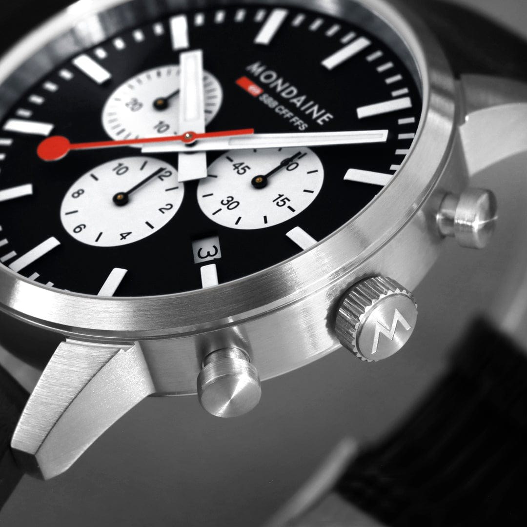 Mondaine Neo MSD.41420.LBV Uhr - Edelstahl matt - 41 mm 5 ATM - Chronograph + Datum – Ansicht 5