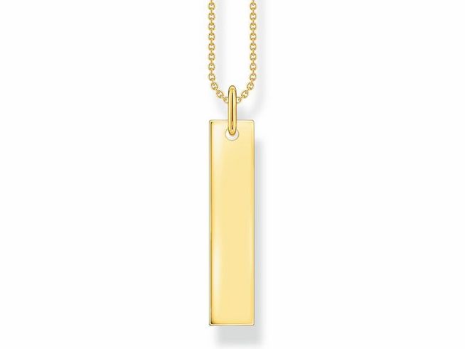 Thomas Sabo Gravur Kette mit Column-Tag-Anhänger aus Silber vergoldet in Gelbgold, Länge 45-50 cm, elegantes Schmuckstück für individuelle Gravuren.