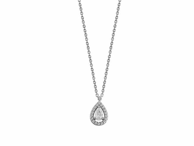 Xenox Sterling Silber Kette XS6074 in 40-45 cm mit einem eleganten Anhänger in Tropfenform und funkelndem Zirkonia-Steinen, ideal für besondere Anlässe oder als stilvolles Accessoire.