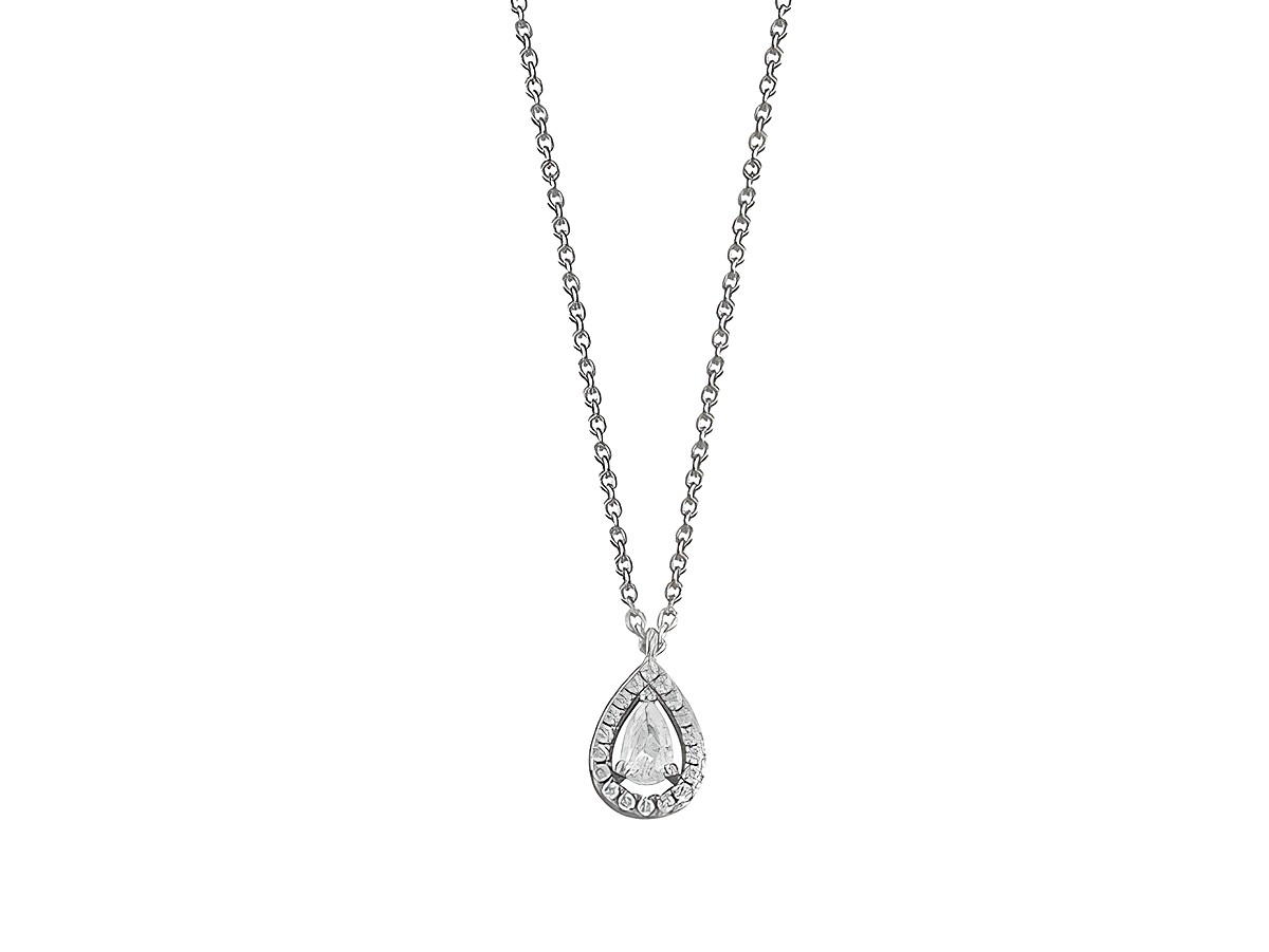 Xenox Sterling Silber Kette XS6074 in 40-45 cm mit einem eleganten Anhänger in Tropfenform und funkelndem Zirkonia-Steinen, ideal für besondere Anlässe oder als stilvolles Accessoire.
