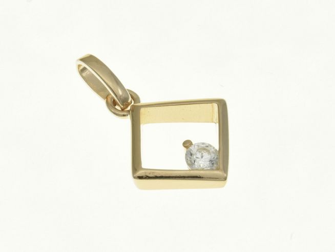 Ein Viereck-Raute Anhänger aus Sterling Silber in Roségold vergoldet mit Zirkonia, Hersteller Juwelier Harnisch, schmückt das Bild und zeigt ein modernes, elegantes Design.