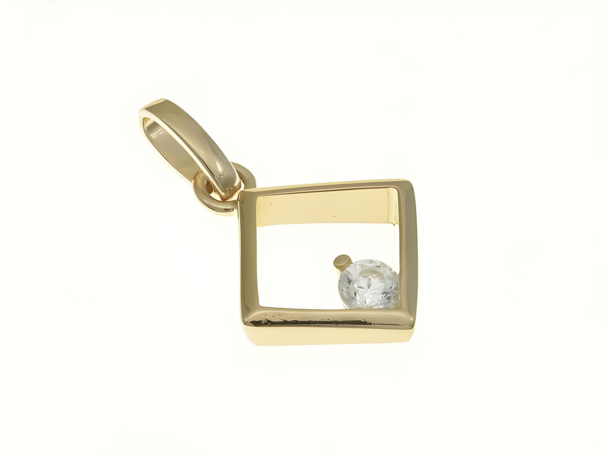 Ein Viereck-Raute Anhänger aus Sterling Silber in Roségold vergoldet mit Zirkonia, Hersteller Juwelier Harnisch, schmückt das Bild und zeigt ein modernes, elegantes Design.