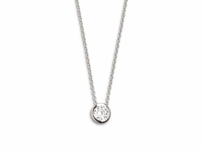 Xenox Sterling Silber Kette XS7281 mit Ankerkette in Zarge Silber, Länge 40-45 cm, präsentiert einen eleganten Anhänger mit einem funkelnden klaren Stein, ideal für jeden Anlass.