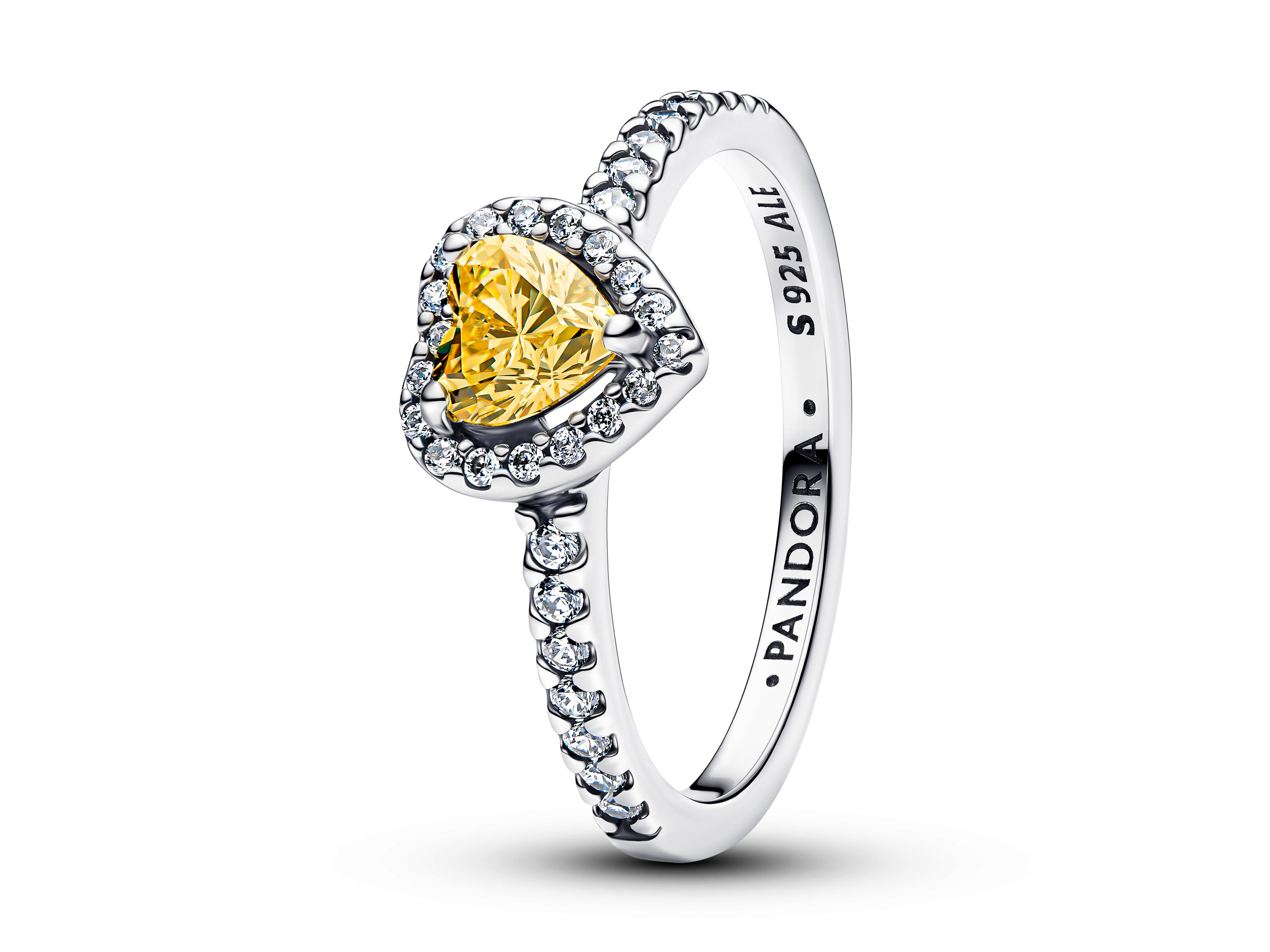 Pandora 198421C06-60 - Funkelndes erhabenes Herz Ring - Sterling Silber - Zirkonia Gelb - Gr. 60