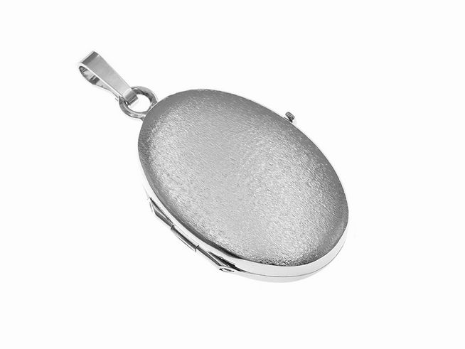 Silber Medaillon Anhänger rhodiniertes Medallion oval von Juwelier Harnisch, elegantes Design mit matter Oberfläche, ideal als persönlicher Schmuck oder Geschenk, zeitlos und stilvoll.