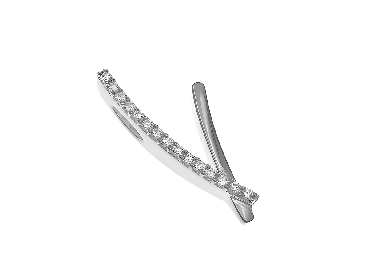 Anhänger aus poliertem rhodiniertem Sterling Silber in Form des Buchstabens V, verziert mit Zirkonia-Steinen, Hersteller Juwelier Harnisch.
