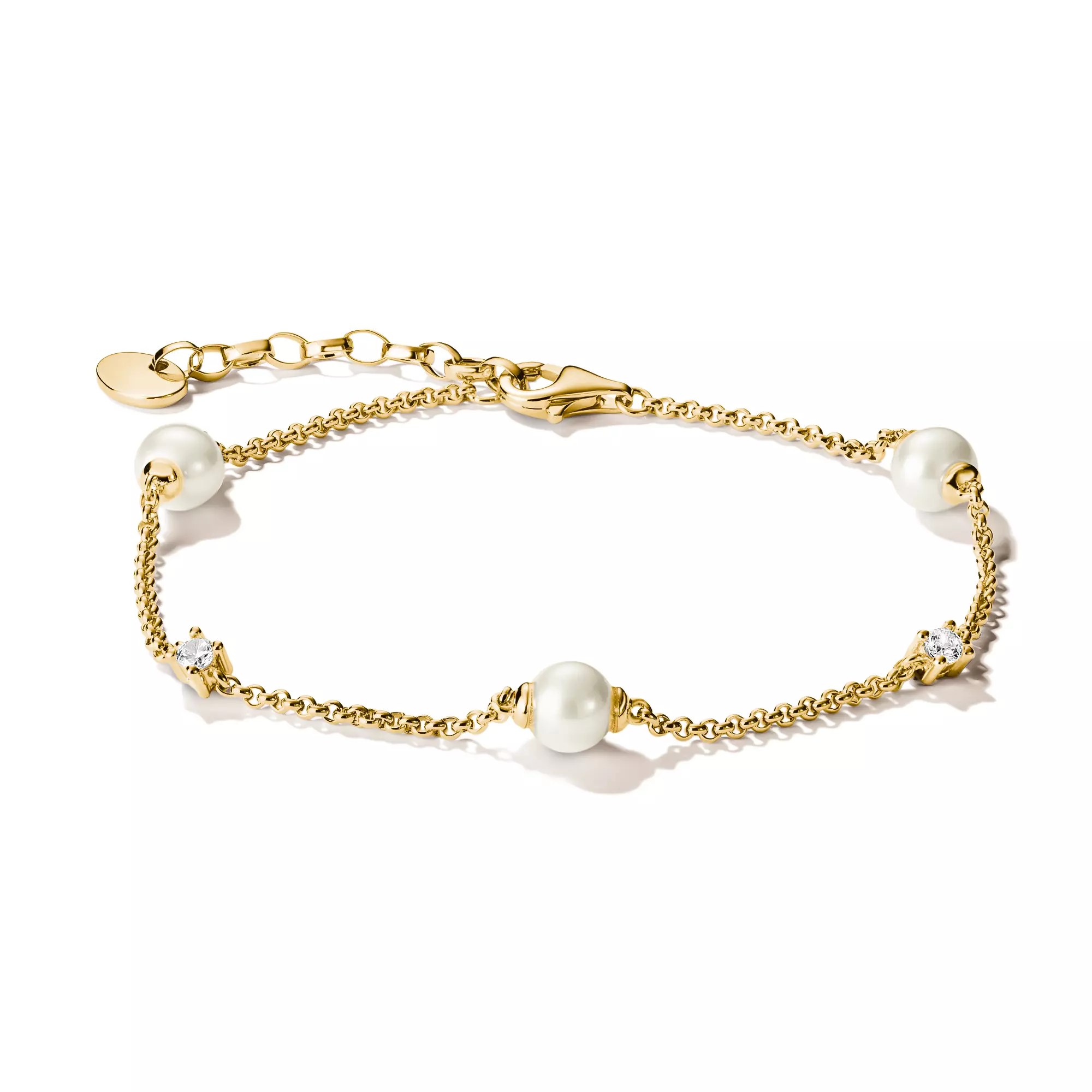 Thomas Sabo Armband mit Perlen und weißem Zirkonia – vergoldet – 19 cm – 6 mm hoch