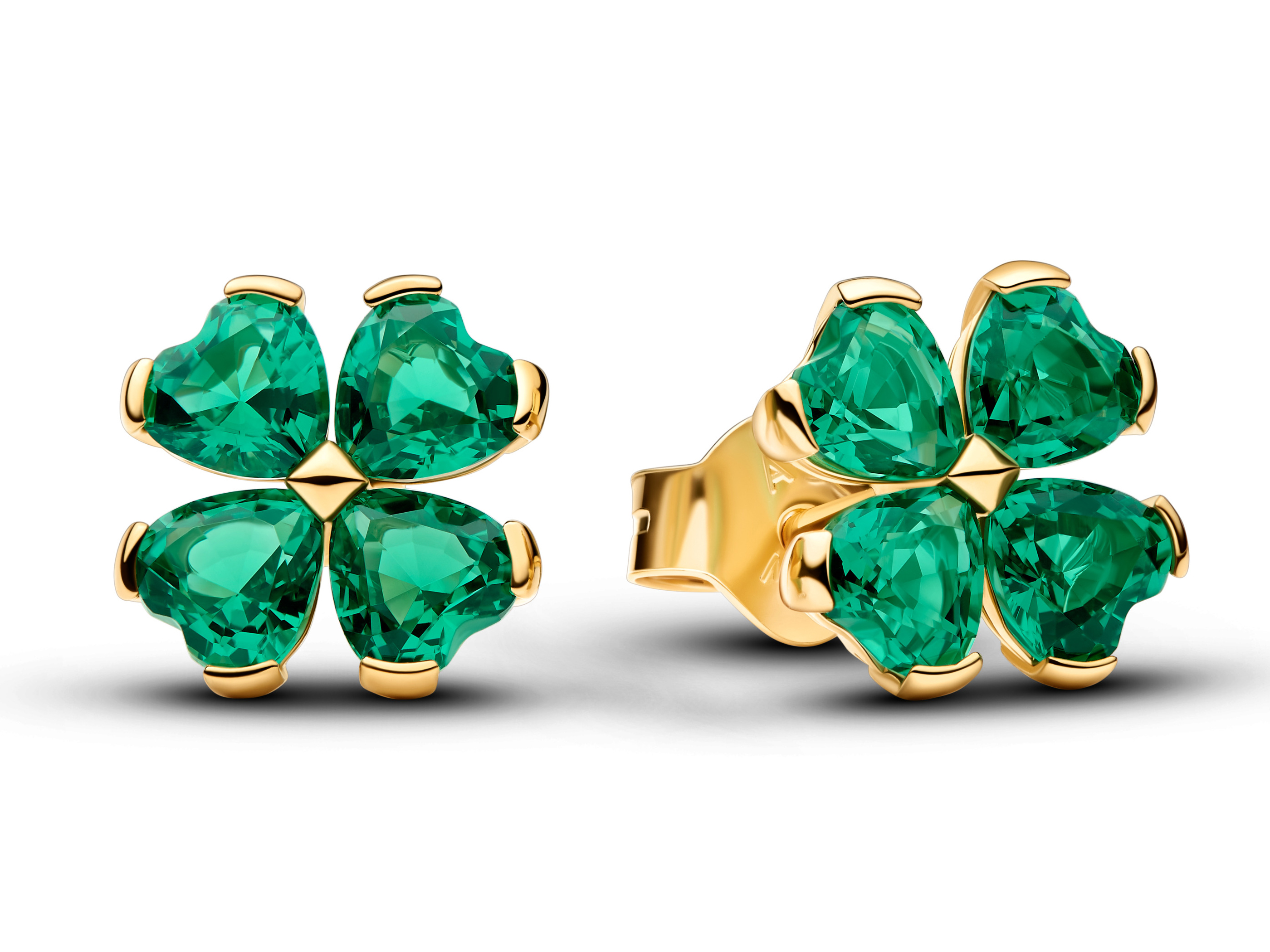 Pandora 264500C01 - Grüne Glückskleeblatt Ohrstecker - Gelbgold Vergoldung - Man-made crystal Grün