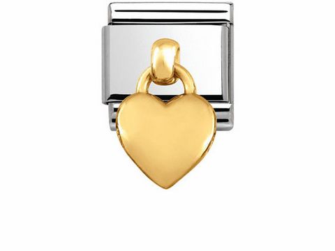 403180001-0 Edelstahlanhänger von Nomination mit einem goldenen Herz aus Gold 750, ideal für Schmuckliebhaber, elegantes Design für jedes Armband.