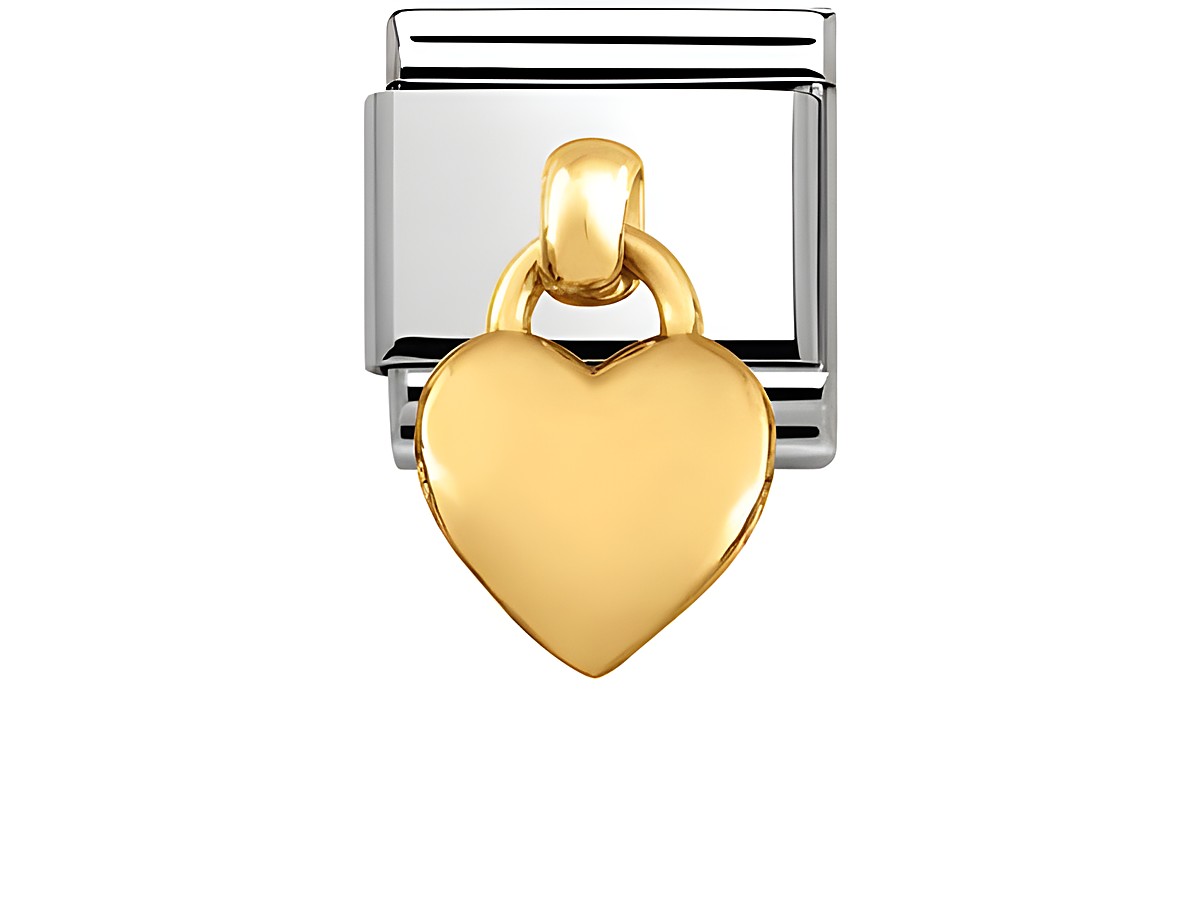 Edelstahlanhänger von Nomination mit einem goldenen Herz aus Gold 750, ideal für Schmuckliebhaber, elegantes Design für jedes Armband.