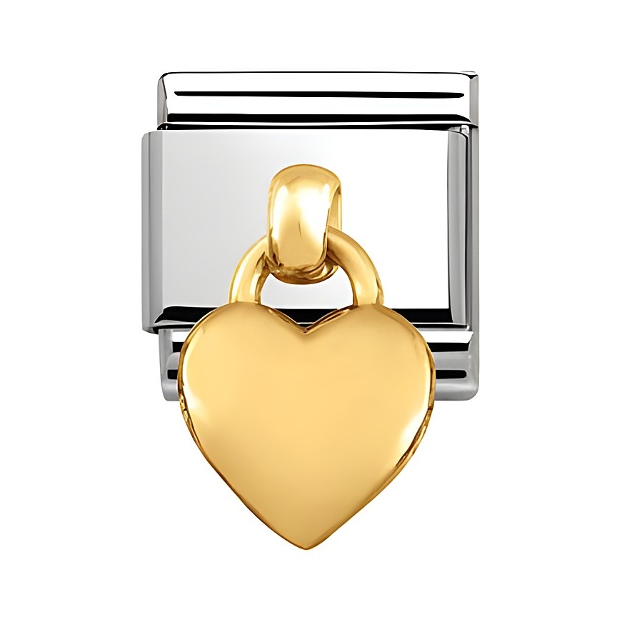 Edelstahlanhänger von Nomination mit einem goldenen Herz aus Gold 750, ideal für Schmuckliebhaber, elegantes Design für jedes Armband.
