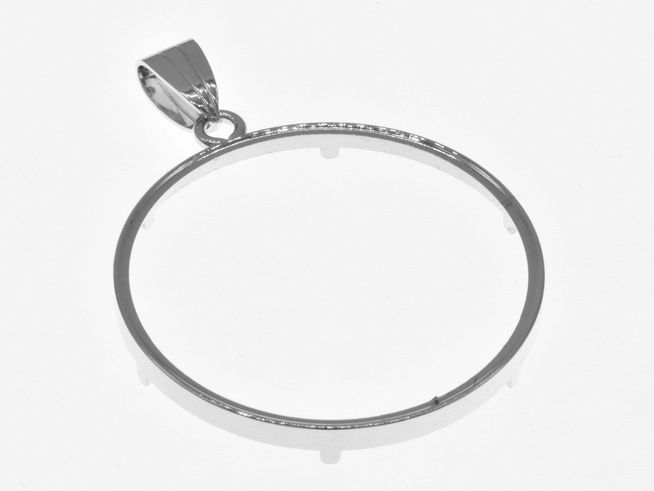 Münzfassung Anhänger aus rhodiniertem 925 Sterling Silber, schlichtes Design für Münzen mit max. 33 mm Durchmesser, Hersteller Juwelier Harnisch, bis 3,5 cm Münzen geeignet.