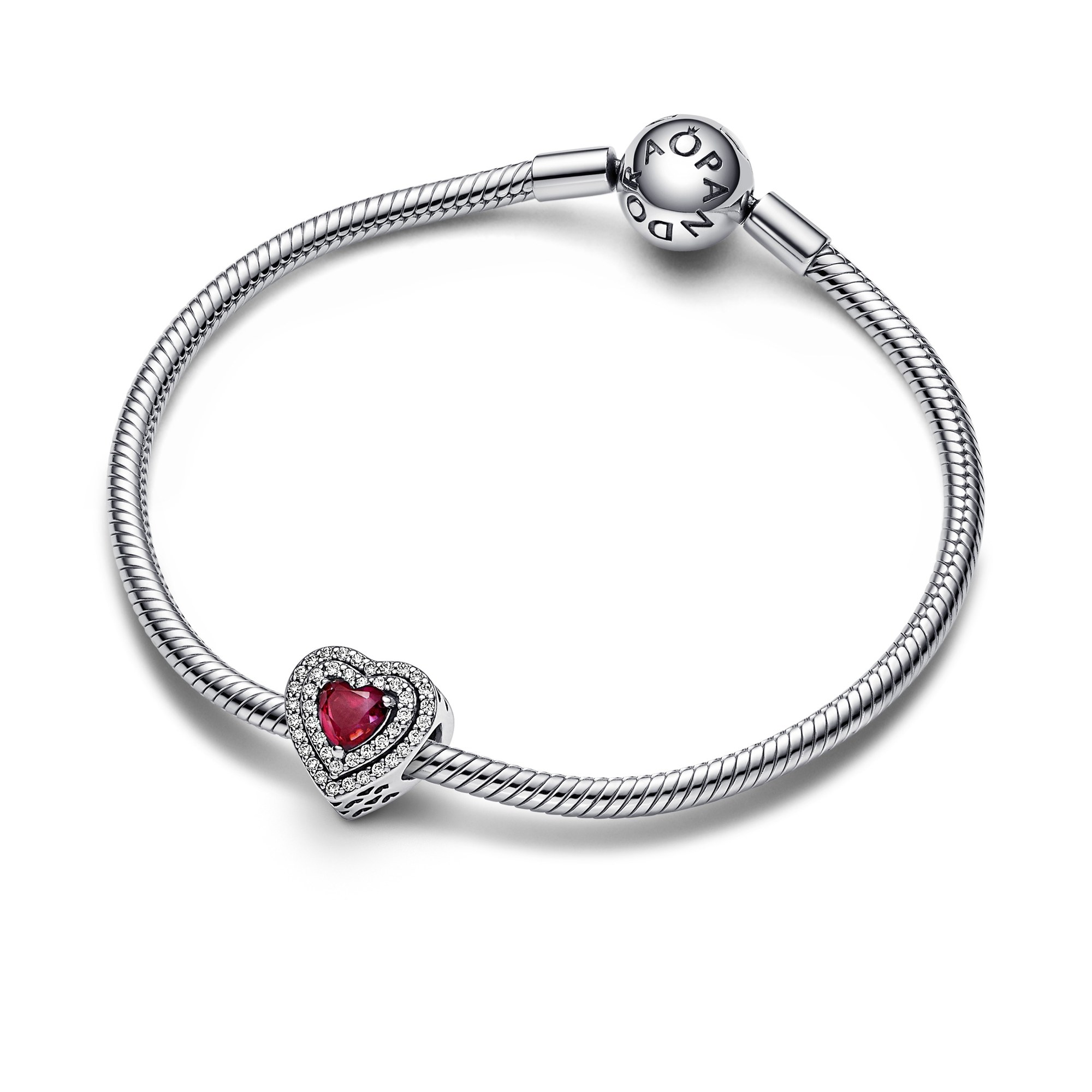 Pandora Charm - Sparkling Red Leveled Heart - Silber - Steinmix Rot Ansicht 2 – Ansicht 2